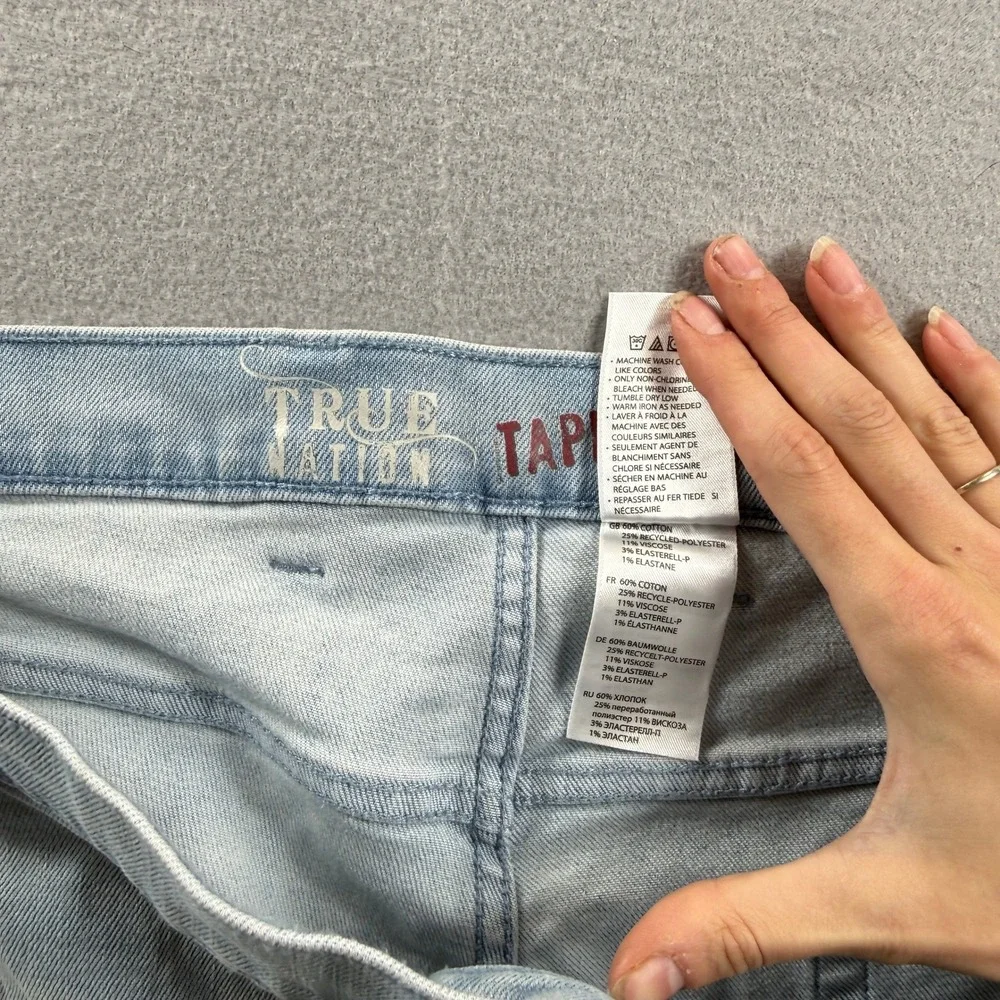 True Nation Tapered Fit Jeans Mens 44x30 Light Blue Distressed Stretch Denim